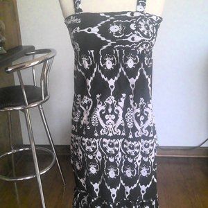 JUST A GIRL BLACK AND WHITE PRINT COTTON DRESS WITH RUFFLED BOTTOM-7/8